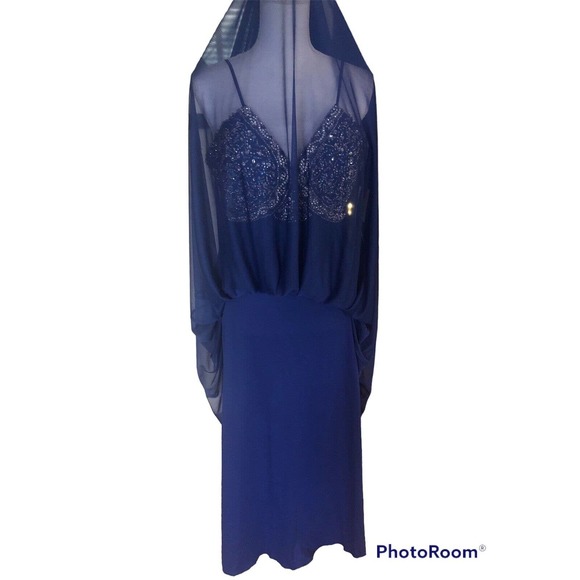 Cocktail Formal Sequin Full Length DRESS ROYAL BLUE SZ 3 $200 Read - Picture 12 of 13